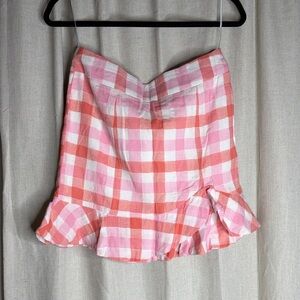 Chic Pink and White Plaid A-Line Skirt